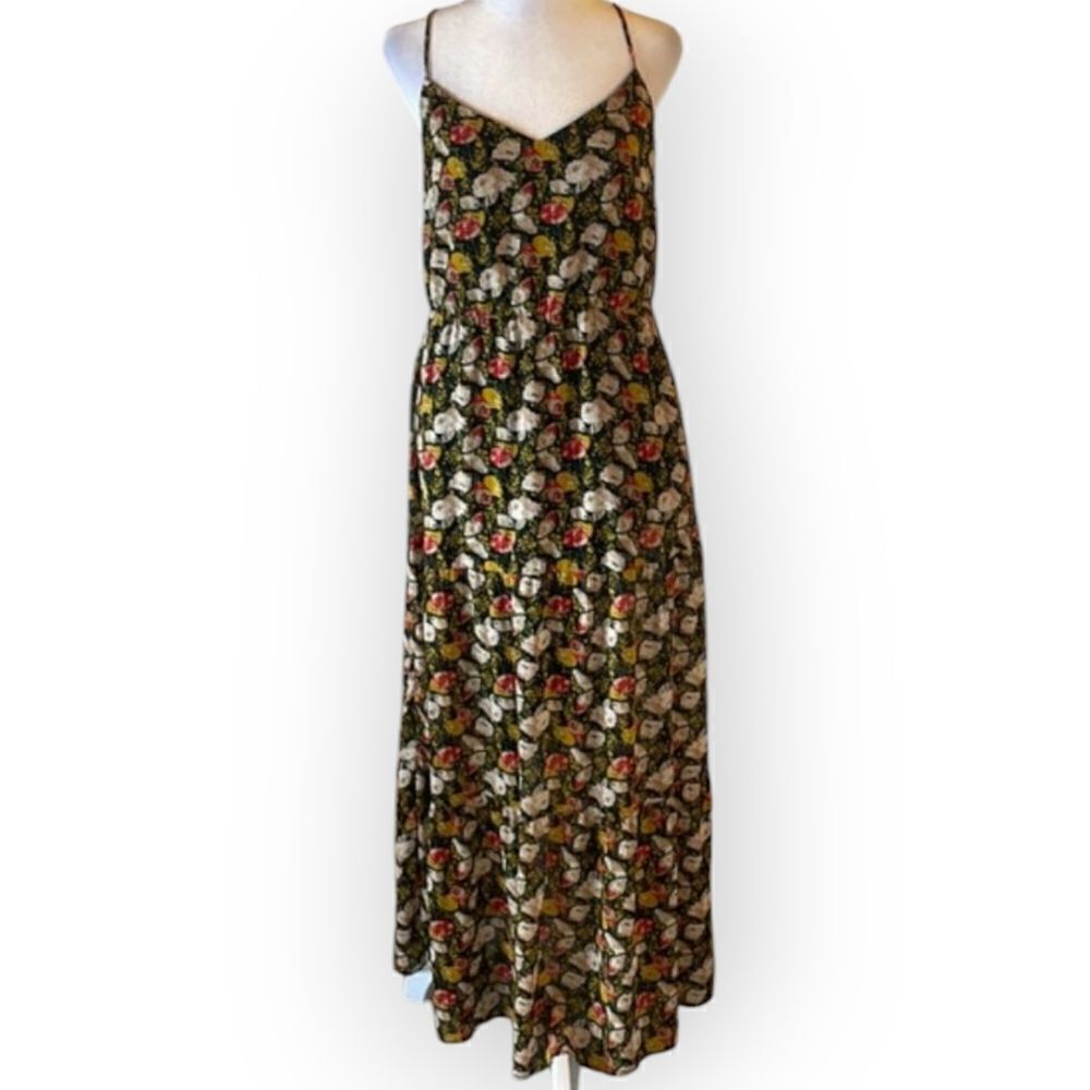 NWOT J. Crew Black Floral print Maxi Sundress Spaghetti Strap Casual size 10